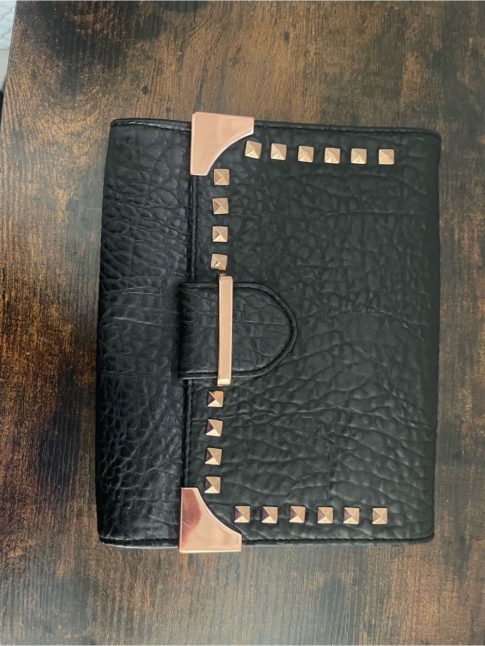 LP Blue Black Wallet with Rose Gold Stud Accent